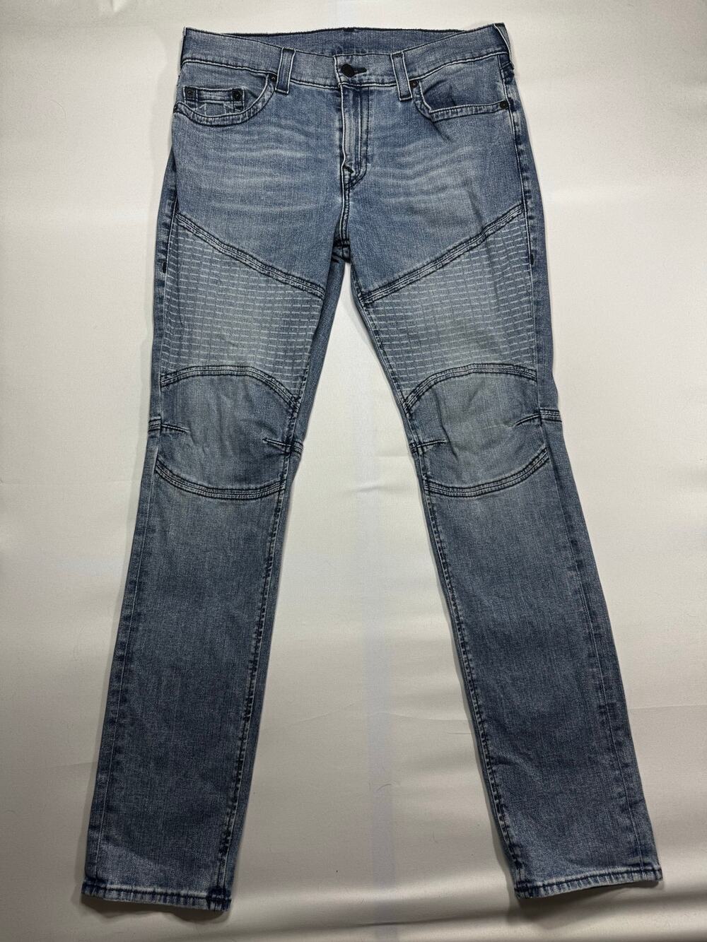 True Religion Men's Rocco Relaxed Skinny Moto Blue Denim Jeans - Size 36 (37x34)